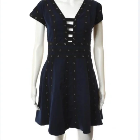 Zac Posen for Target - Navy Blue Fit and Flare Mini Dress w/ black accents Med - Picture 3 of 4
